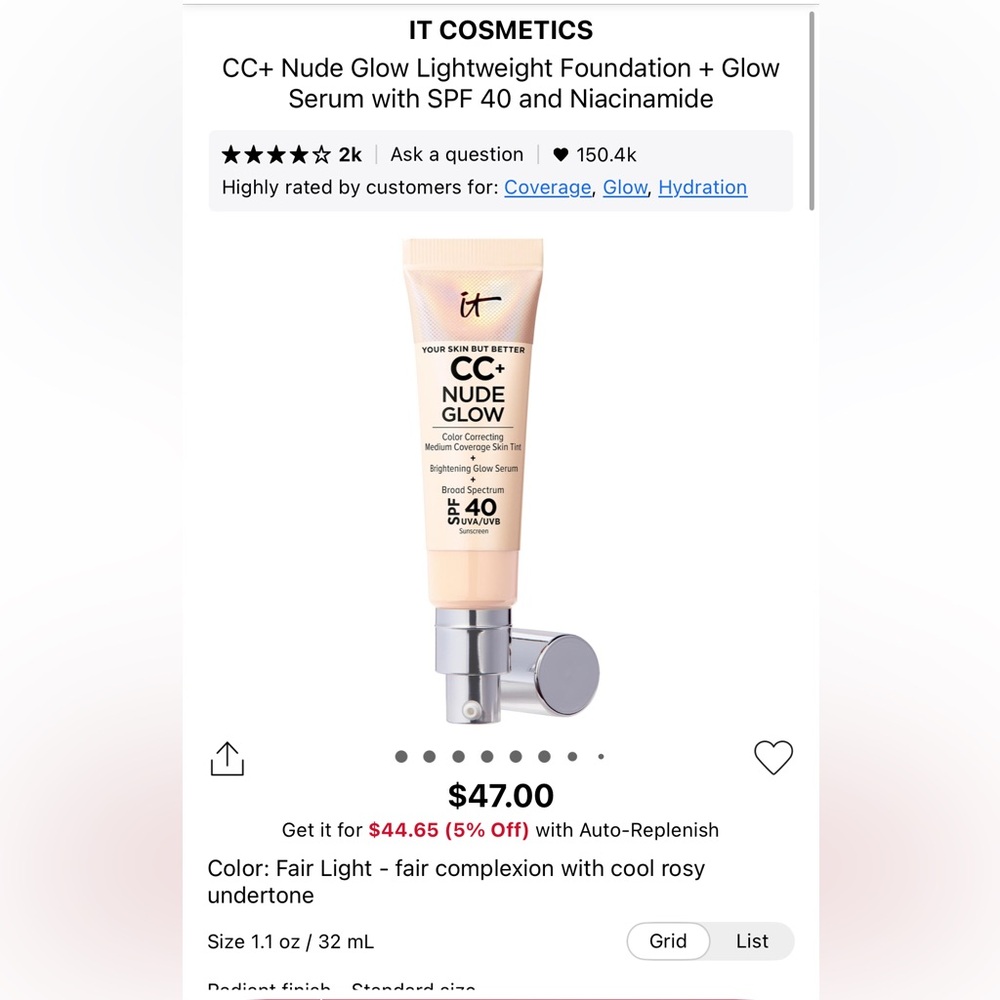IT Cosmetics CC+ Nude Glow SPF 40 Foundation